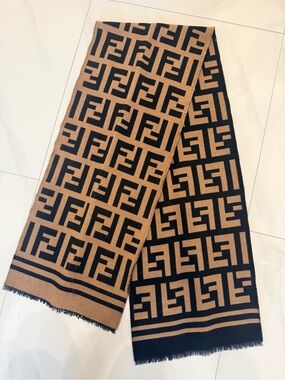 Fendi Black & Brown FF Logo Reversible Scarf